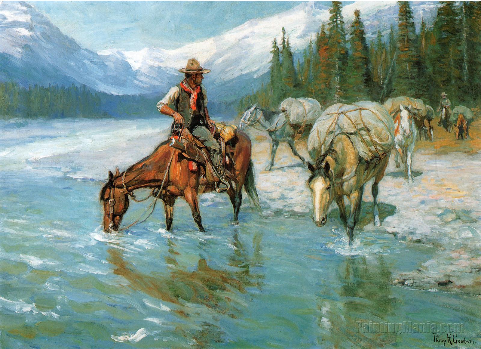 Bow River Banff Horses Cowboy Philip Goodwin Paintings   Bow River Banff Horses Cowboy 56 23374 