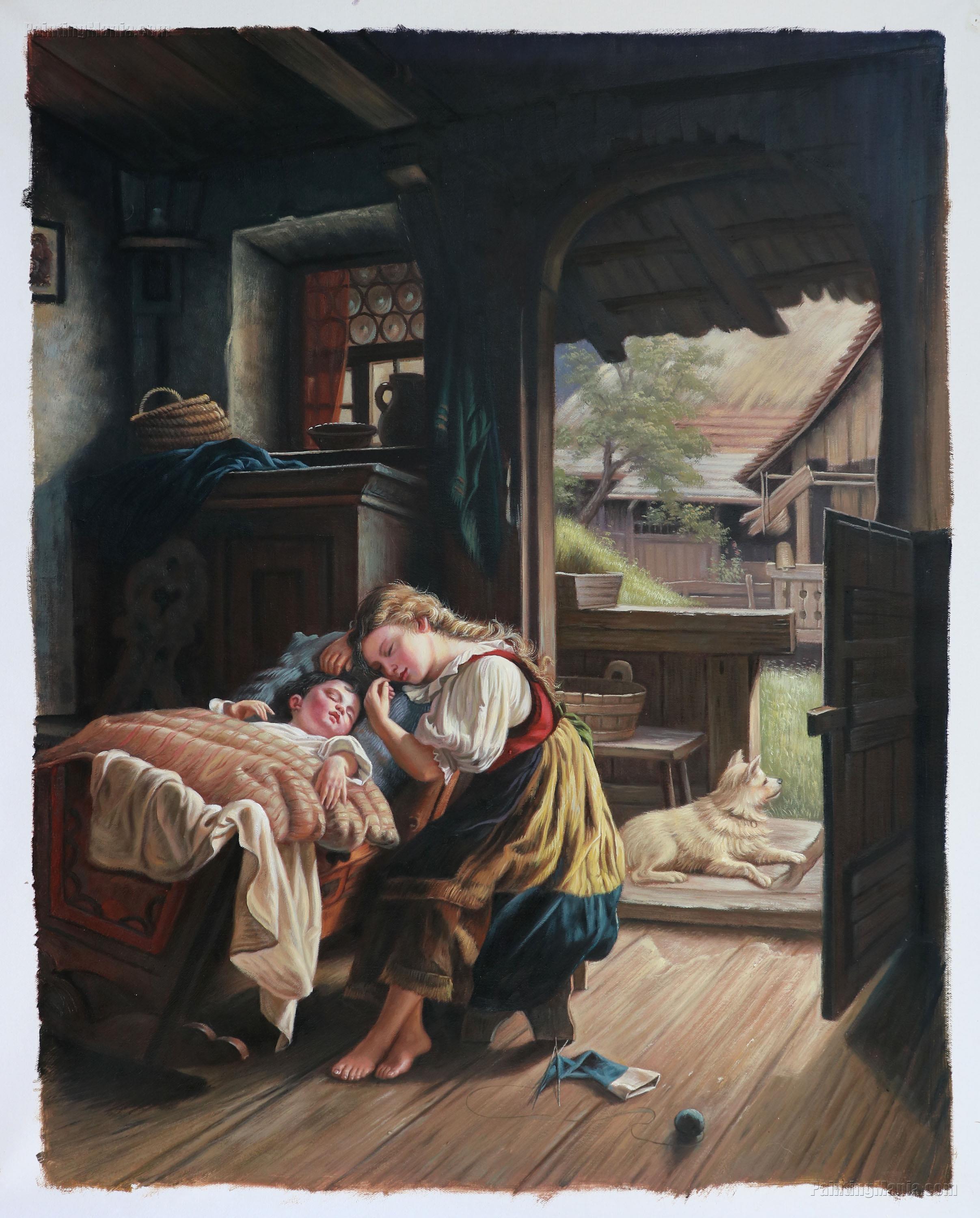 Interior With Sleeping Siblings by Rudolf Epp