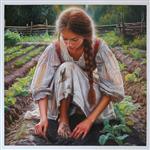 Beautiful Farmer Girl Planting Vegetables