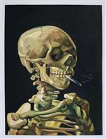 Skull of a Skeleton with Burning Cigarette