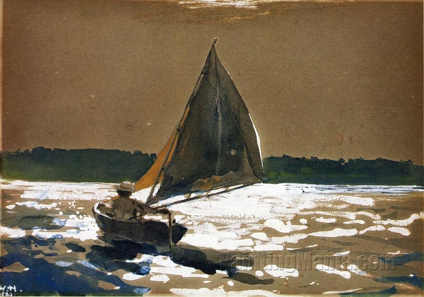 【最安値通販】Winglow Homer(1834-1910)のSailing the Catboat（模写） 自然、風景画